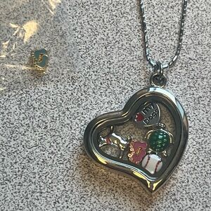 Silver Heart Locket with 6 Charms Baseball Dog Baby Sea Turtle